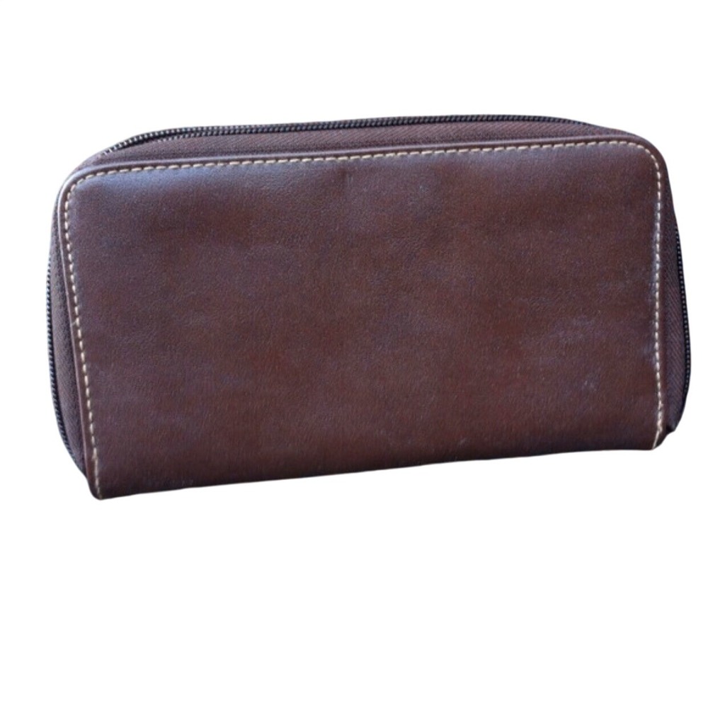 Brown Leather Wallet Clutch Zip Around Accordion Card Holder Organizer